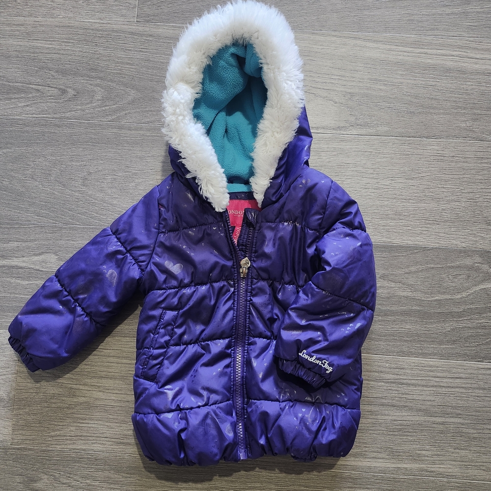 London Fog Purple Jacket with Faux Fur Hood